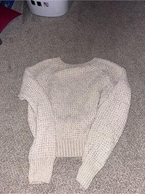 Altar'd State Cream Waffle-Knit Crewneck Sweater